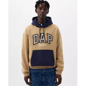 NWT Gap x DAP Harlem Colorblock Logo Hoodie Perfect Khaki With Navy Size M - Picture 1 of 11
