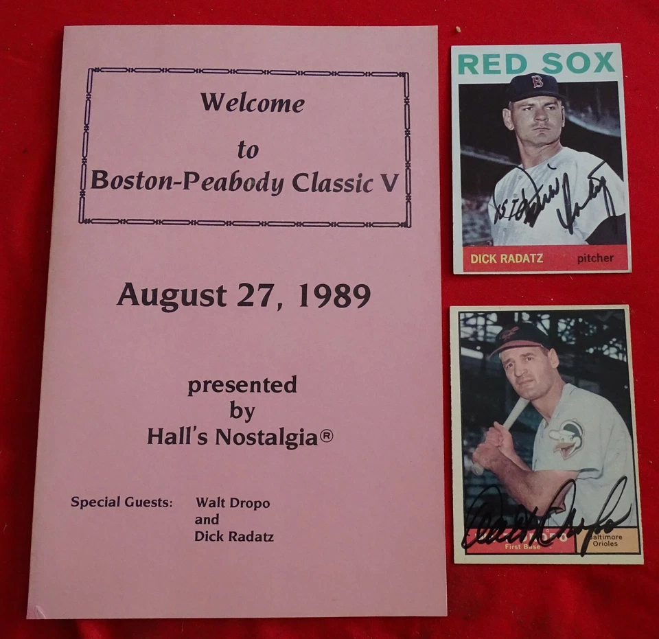 Tarjetas Topps firmadas por Dick Radatz y Walt Dropo (1964, 1961) y programa de espectáculos firmado Foto 1 de 4