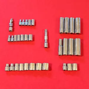 Craftsman Socket Lot 34 Pieces 6pt-12pt-Shallow-Deepwell 1/4"&3/8" Drives - Foto 1 di 13