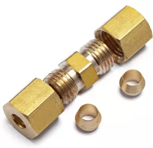 (Ships Fast) 1/4" OD Tube x 1/4" OD Tube Brass Compression Union - Picture 1 of 3