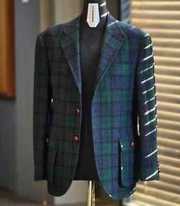 Men Blazer Jacket Notch Lapel Business Casual Outdoor Striped Grid Coat - Picture 1 of 9
