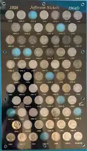 Jefferson Nickels, 1938-1964, Capital Plastic Holder, 8x14, 63 Coins - Picture 1 of 2