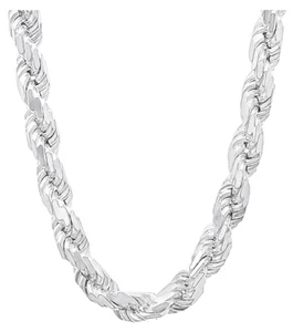 Solid 925 Sterling Silver Italian DIAMOND CUT ROPE CHAIN Necklace 7.5MM 30" - Picture 1 of 4
