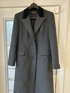 Ladies Brooks Brothers Long Top Coat Overcoat Charcoal Herringbone Wool Sz 12 - Picture 1 of 4