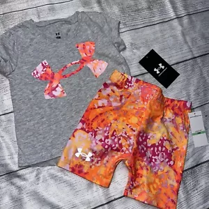 Under Armour Baby Girls Orange Gray Bike Shorts Outfit Set NEW - Picture 1 of 1