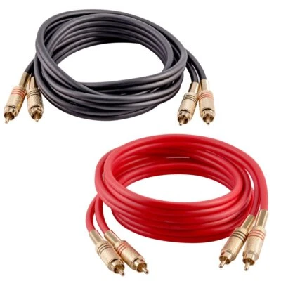 2 Pack of 6 Foot Black and Red Dual RCA Male to Dual RCA Male Audio Patch Cables - Image 1 of 4