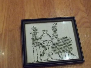 Finished Framed Cross Stitch Sampler Original Black White   People Toasting - Picture 1 of 1