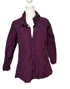 Eileen Fisher Jacket Womens M Plum Organic Cotton Metallic Hooded Full Zip - Picture 1 of 7