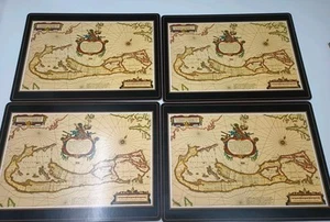 pimpernel placemats set 4 Historical Landowner Map Bermuda Cork - Picture 1 of 5