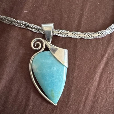 Jay King DTR Sterling Silver Turquoise Stone Inlay Pendant & Chain - Image 1 of 4