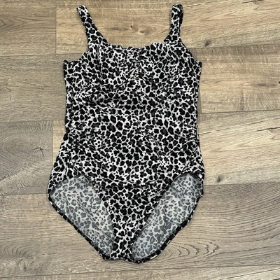 Maiô Lands' End gola redonda peça única chita preta tamanho 14 - Imagem 1 de 4