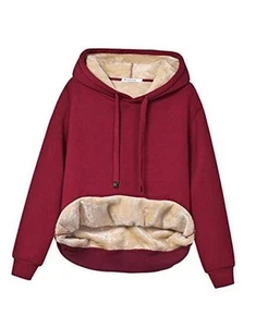  Womens Casual Winter Warm Fleece Sherpa Lined Pullover Hooded Small Red - Picture 1 of 7
