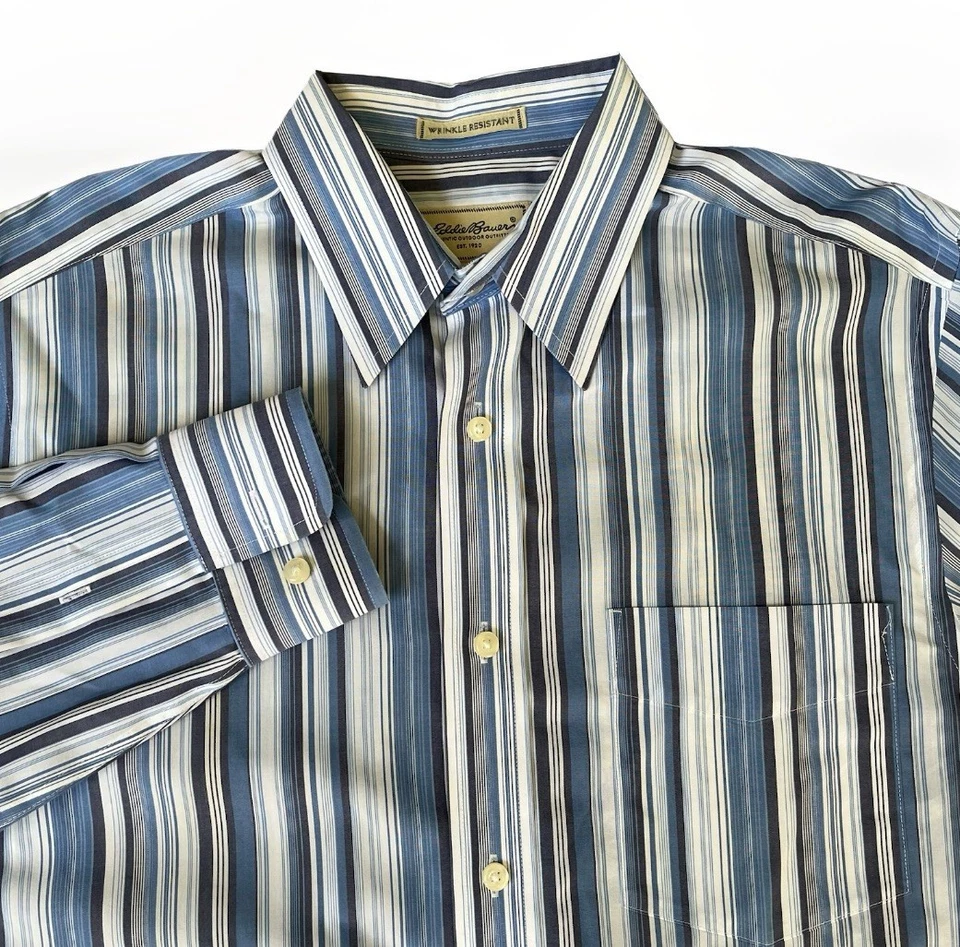 Eddie Bauer Shirt Mens M Blue Striped Long Sleeve Button Up Wrinkle Resistant - Image 1 of 4