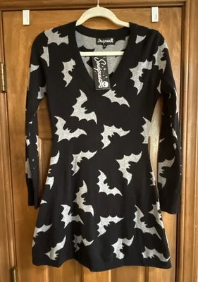 NWT Sourpuss Black Bat Sweater Dress Size Medium 33” Long Goth Emo RARE - Image 1 of 4