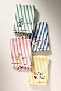 NWT SET 4 Anthropologie Nathalie Lete By the Sea Embroidered Napkins NEW $58 - Picture 1 of 1