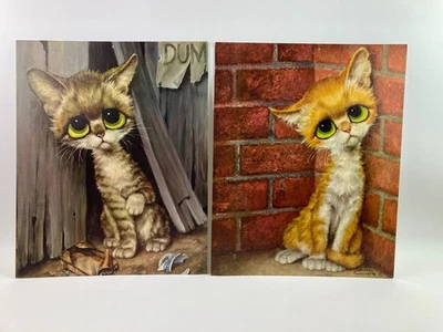 Gig Pity Kitty Big Eye Sad Alley Katze Kunst Litho Druck 60er MCM 16" x 20" 2er Set - Bild 1 von 4