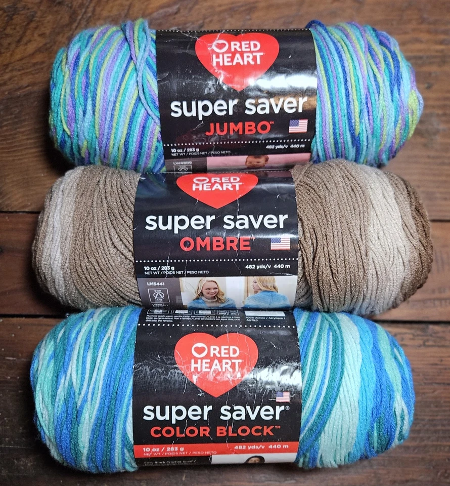 Red Heart SUPER SAVER JUMBO, OMBRE & COLOR BLOCK Yarn🧶3-COLORS🧶SOLD PER SKEIN - Image 1 of 1