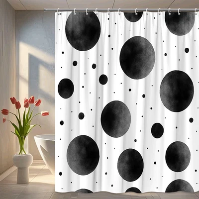 黑白圆点浴帘 - 现代浴室装饰 — 第 1/4 张图片