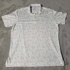 Polo Johnnie O uomo XL golf bianco viola fenicottero motivo palma - Foto 1 di 8