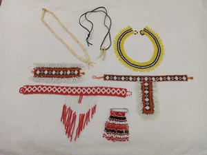 Beaded Native American Jewlery Lot 7 pcs Chokers Bone Necklaces Bracelet Brooch - Picture 1 of 23