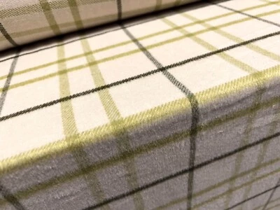 Wool Mouflon Flannel Brushed Fabric, Per Metre - Check - Cream & Green - Image 1 of 3