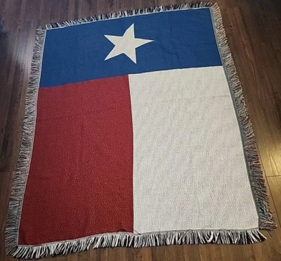 Texas Lone Star  Flag 4ft x 6ft Cotton Woven Afghan Throw Wall Hanging Fringe - Image 1 of 4
