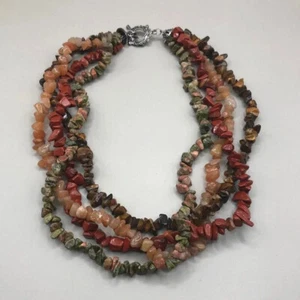 Multi layer stone gemstone bead artisan statement style boho necklace. - Picture 1 of 5