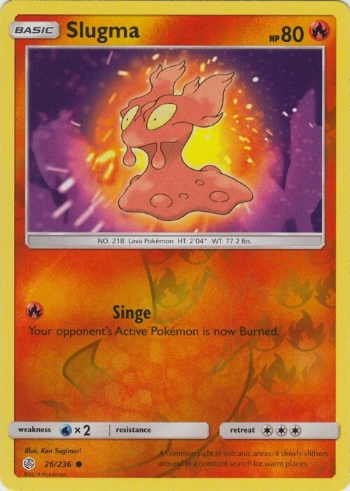 Reverse Holo Slugma 26/236 SM - Cosmic Eclipse Common Pokemon TCG - Image 1 of 1