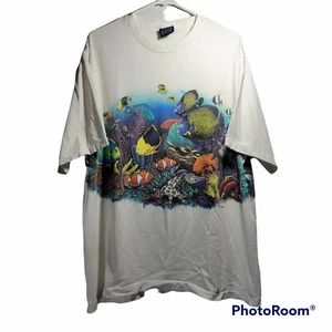 Vintage 90s Habitat XCIII Underwater Scene Hawaii T-shirt Single Stitch XL Nemo - Picture 1 of 10