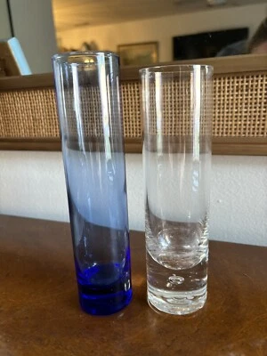 Jarrón Libbey Bud de colección tubo cilindro azul cobalto y florero transparente Foto 1 de 4