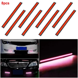 8Pcs Red 12V Car LED Strip DRL Daytime Running Light Fog COB Lamp Driving US - Picture 1 of 8