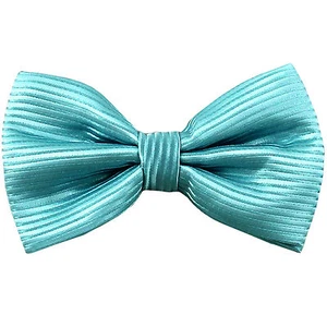 New men's pre-tied bowtie horizontal stripes polyester formal turquoise blue - Picture 1 of 3