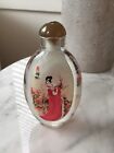 Chinese Snuff Bottle Double Sided Women flower Glass Red Floral