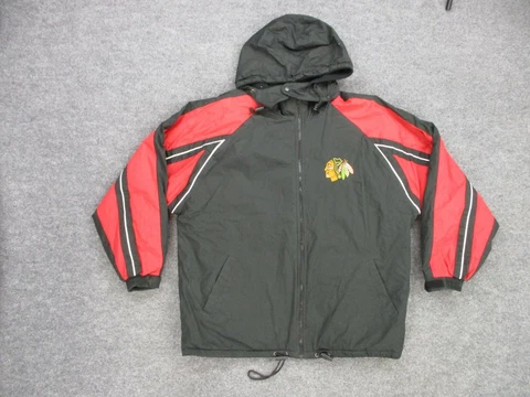 Pro Player Chicago Blackhawks Jacket Adult Large Black Red Puffer Big Logo Men Cover