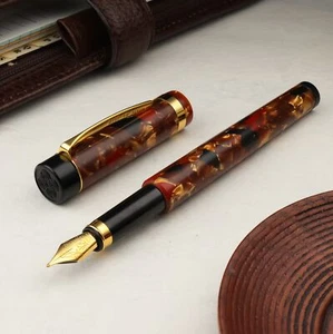Pluma Estilográfica Kyoto Celuloide Tapa Plana Mármol NEGRO Y ROJO Schmidt Iridium M Plumín - Imagen 1 de 12