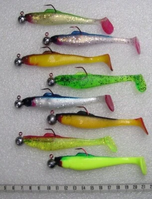 8 Stück Relax Ohio Gummifische 12cm mit VMC Jigköpfe 3/0, Zander,Hecht,Neu,Top - Bild 1 von 2