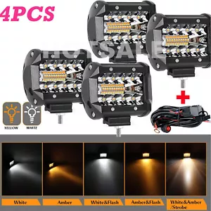 4pcs 4inch LED Work Light Bar Spot Flood Cube Pods Offroad Driving Fog & Wiring - Picture 1 of 10