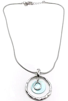 Lia Sophia Out to Sea Blue Mother of Pearl Circle Silver Tone Necklace - Image 1 of 2