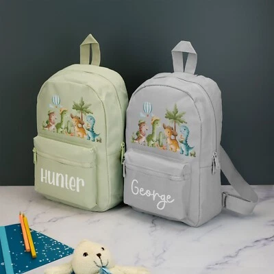 Personalised Dinosaur Kids Backpack Custom with Name Choice of Colours Dino Scho - Image 1 of 4