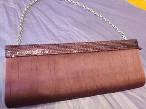 Ladies Burgundy evening clutch bag with sequin edging, silver chain handle - Picture 1 of 10