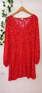 Miss Selfridge red with flowers summer holiday long sleeve dress size 12 - Picture 1 of 9