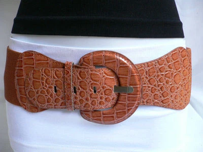 Women Wide Elastic Belt Fashion Waist Hip Mocha Light Brown Animal Stamp XS S M - Image 1 of 4