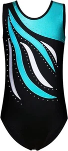Leotards Girls Gymnastics Embroidery Shiny Aqua Rose Diamond Dance Clothes - Picture 1 of 6