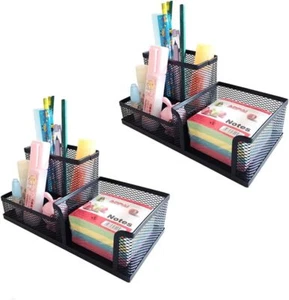 2 Pack Black Pen Holder Mesh Desk Organizer Office Supplies 2 Pack, - Picture 1 of 6