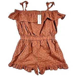 Janie and Jack Girl Swiss Dot Cold Shoulder Ruffle Romper Coconut Shell Size 10 - Picture 1 of 5