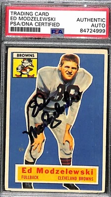 Ed Modzelewski 1956 Topps Signed Autographed Rookie Card #117 NFL Champ (RC) PSA - Image 1 of 2