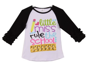 Little Girls Kids Little Miss Rule School Raglan Rüschen Shirt Top Tee T-Shirt - Bild 1 von 4