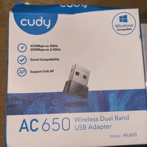 Cudy AC650 Wireless Dual Band USB WiFi Adapter 200Mbps Windows Compatible - Afbeelding 1 van 3