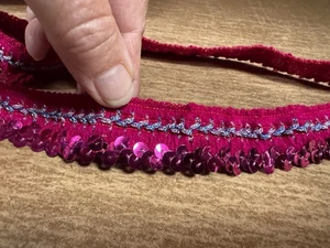 Stretch Embroidered Edging Trim Fabric With Sequins, Per Metre - Fuchsia - Picture 1 of 3