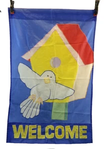 Welcome Large Outdoor Decorative Flag With Bird House Bird 28"X42" Double Sided - Picture 1 of 8